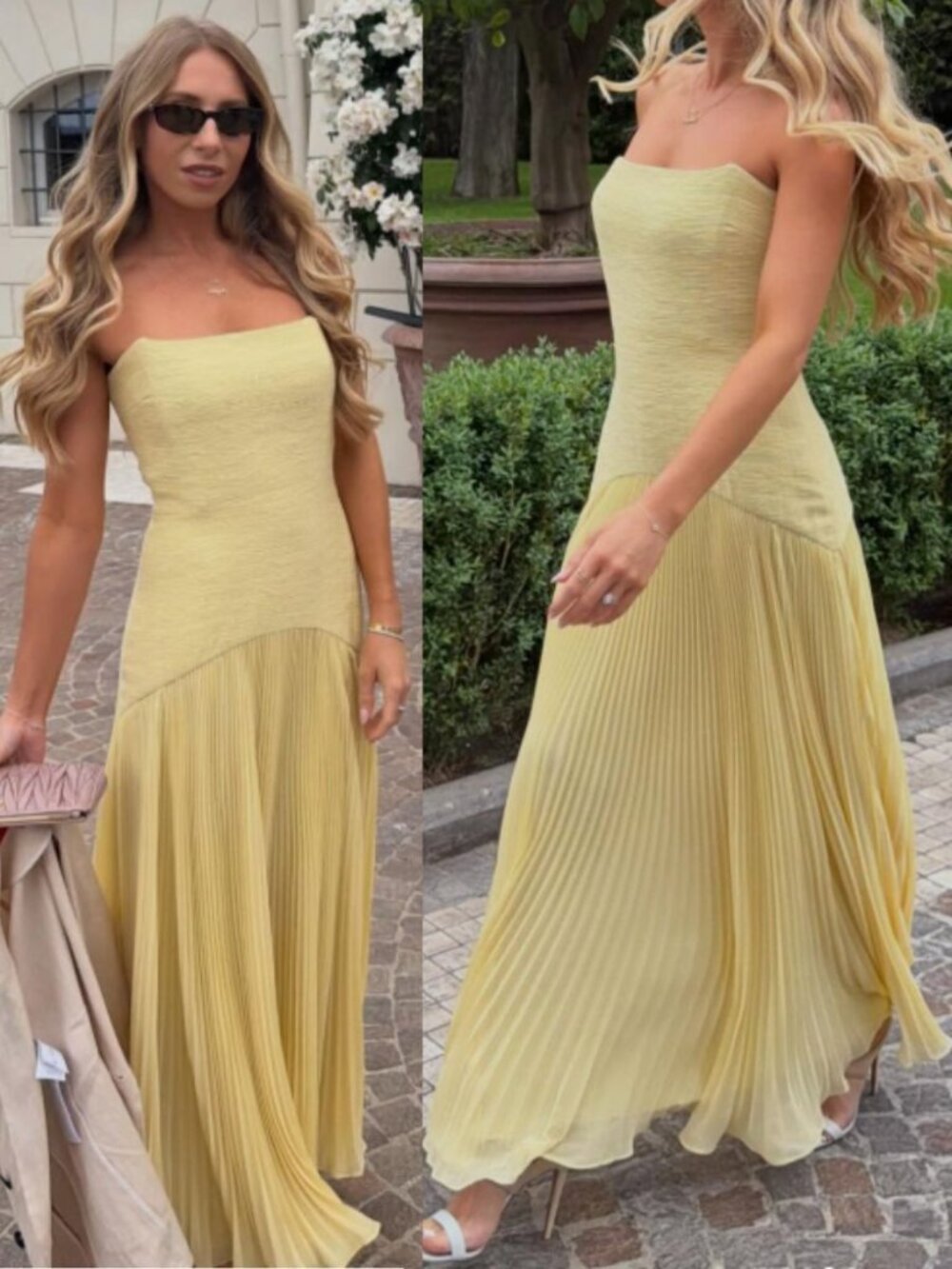Alexis Sunniva Dress Yellow Pleated‎ Strapless Plissé Maxi Gown Size L - Picture 14 of 16